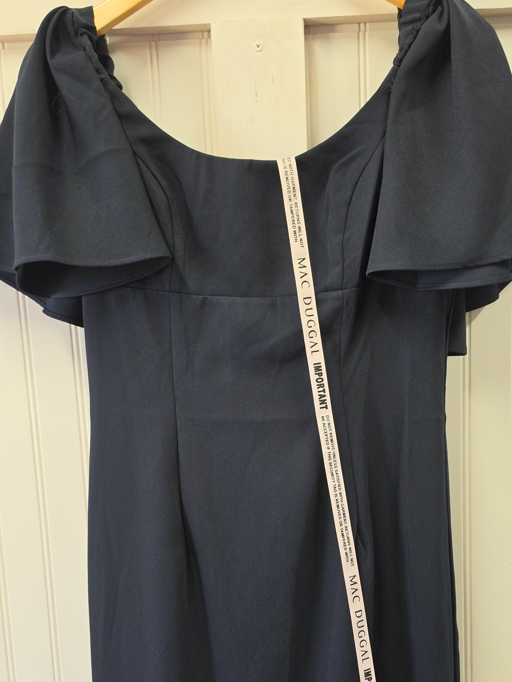 Mac Duggal NWT Navy Blue Short Flutter Sleeve Crepe Maxi Dress Size 4 #20962 - Picture 6 of 11
